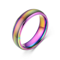 G2287 Bague Humeur à Changement de Couleur en Acier Inoxydable Titane 6mm, Pente Dégradée, pour Hommes et Femmes, Bijoux de Mode, Vente en Gros