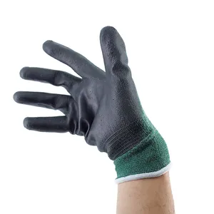 Buena calidad Cut-5 13G Verde Hppe Negro PU Seguridad Construcción Guantes Anti Corte