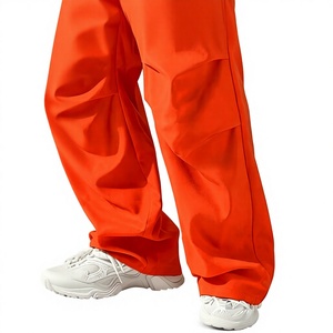 Men's Orange Cargo Jogger Pants Elastic Waist Drawstring Multiple Pockets Casual Style Breathable Midweight Fabric Summer Wear - Product Image 5