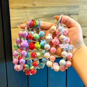 Đầy Màu sắc Acrylic Đính cườm phim hoạt hình móc khóa dây đeo cổ tay dây móc khóa cho phụ nữ cô gái Túi xe Mặt dây chuyền quyến rũ Quà Tặng - Product Image 1