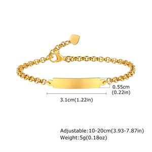 Fashion Gold Stainless Steel Bracelet Custom <b>Engraved</b> Letter logo Blank bar Charm Bracelet - Product Image 3