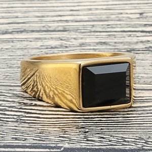 Bague en acier titane pour homme avec pierre précieuse noire et sertissage géométrique 27041 - Product Image 4