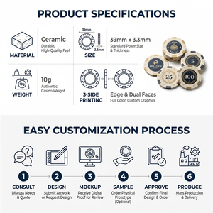 [Direct Usine] Jetons <span class=keywords><strong>de</strong></span> <span class=keywords><strong>poker</strong></span> professionnels en céramique <span class=keywords><strong>de</strong></span> 39 mm, 10 g, avec logo personnalisé, qualité casino, impression par sublimation intégrale - Product Image 4