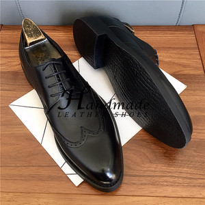 Chaussures Oxford pour hommes en cuir véritable haut de gamme, faites à la main, à bout pointu, style business formel, avec motif brocart sculpté, imperméables - Product Image 3