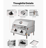 Barbecue à gaz portable pliable moderne en acier inoxydable à 2 brûleurs de 15 000 BTU avec thermomètre pour l'extérieur