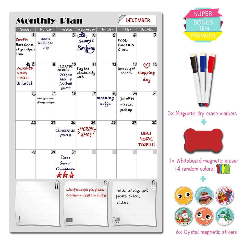 Papan Tulis Penghapus Kering Magnetik PVC Besar Amazon Grosir untuk Rumah atau Kantor Kalender Magnetik Perencana Bulanan untuk Melakukan Daftar 65*45Cm