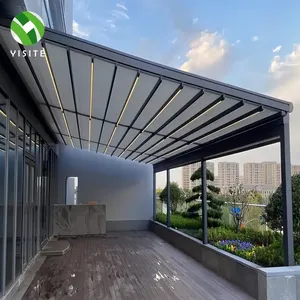 Outdoor Open Pavilion Electric PVC Greenhouse System Aluminum Alloy Garage Terrace Sunshade Retractable Roof