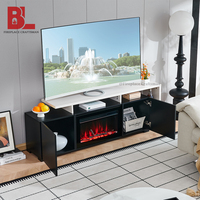 Meuble TV F-642 63 pouces blanc et noir moderne avec foyer électrique intégré, meuble de rangement de luxe moderne avec cheminée