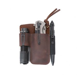 Outdoor Genuine <b>Leather</b> Sheath Durable Folding Knife & Flashlight Holder Lightweight EDC <b>Tools</b> Protector with Clip for Carrying - Product Image 4