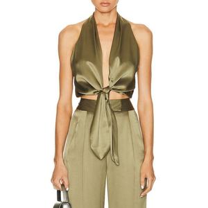 Nuevo Conjunto de Satén para Mujer, Top Corto Sexy con Escote en V Profundo y Pantalones Anchos de Cintura Alta - Product Image 1