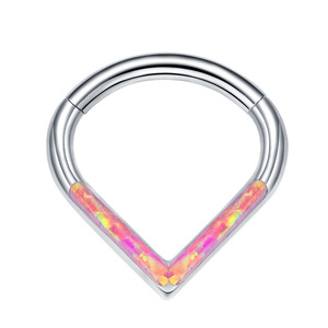 Anillo de Septum en Forma de Lágrima de Titanio G23 con Ópalo y Circonita Cúbica, Aro Clicker para Perforaciones de Nariz y Oreja |   Joyas Corporales Articuladas Sin Costuras - Product Image 6