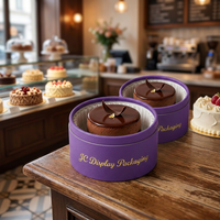 Boîte à gâteau ronde de luxe en carton avec couvercle à effet goutte, logo personnalisé imprimé, emballage en tube de papier pour pâtisserie haut de gamme