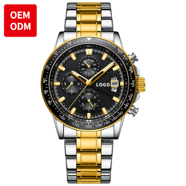 OEM ODM Factory Brand Custom logo Steel Multi Functional Watch Chronograph Fashion Sports Calendar Quartz Watch for Man