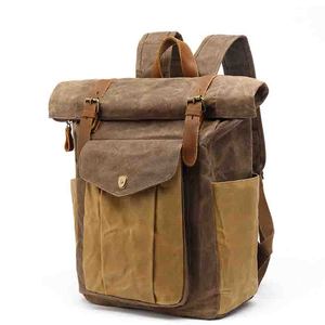 <span class=keywords><strong>Mochila</strong></span> retro de viaje para <span class=keywords><strong>hombre</strong></span>, bolso de viaje para estudiantes, lona antisalpicaduras de cera de aceite al aire libre con <span class=keywords><strong>piel</strong></span> de Caballo Loco - Product Image 6