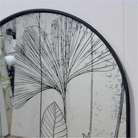 Miroir décoratif mural en fer forgé Art Déco avec cadre noir, motif botanique imprimé feuille de Ginkgo, pour la décoration intérieure