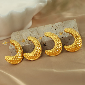 Pendientes de Oreja en Forma de C, Diseño de Luna Martillada, Joyería de Moda para Mujer - Product Image 4