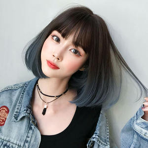 Pelucas 7JHH, Pelucas Cortas Bob Ombre Azul <span class=keywords><strong>para</strong></span> <span class=keywords><strong>Mujer</strong></span>, Venta al por Mayor, 150% 180% <span class=keywords><strong>de</strong></span> Densidad, Pelucas Bob Sintéticas sin Frente <span class=keywords><strong>de</strong></span> Encaje - Product Image 3