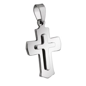 Piccolo Ciondolo a Croce in Acciaio, Charms Raffinati 19x30mm - Product Image 1
