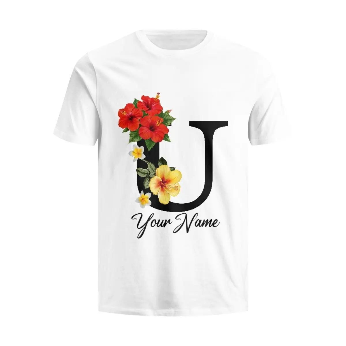 26 Letters Series Flowers Print T Shirt for Men Summer Cotton T-shirt Custom Your Name Tops Drop Shipping Fashion Tees Unisex