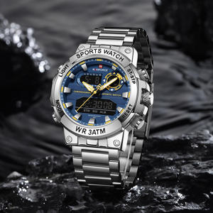 Nouvelle Arrivée NAVIFORCE 9237 Montre à Quartz pour Homme en Acier Inoxydable, Montre-Bracelet Numérique LCD Étanche avec Aiguilles Lumineuses - Product Image 4