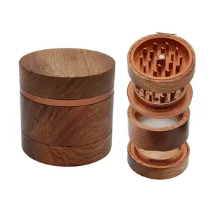 MUXIANG Custom logo wooden hand tobacco grinder herb elegant shape 4 pieces 60mm crusher
