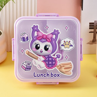 Boîte à lunch bento portable pour enfants, grande capacité, personnalisable, mignonne, 3 compartiments, anti-fuite, en plastique, pour la vente en gros