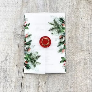 Invitaciones de Boda Rústicas con Envoltorios de Papel Pergamino Estampados con Flores y Plumas Estilo Boho, Invitaciones de Lujo con Textura de Marfil de 320 g/m² - Product Image 3