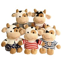 Boneka Sapi Hitam Putih Lucu Habie Isi Kapas PP dengan Pakaian Sweater Merah Bersulam, Mainan Anak, Bantal Lembut, Dekorasi, Hadiah