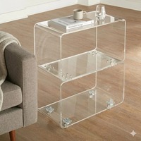Table d'appoint moderne à trois niveaux en acrylique transparent fait main avec rangement et roulettes, petite table basse pour salon et bureau