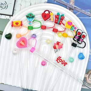 Cubiertas de Silicona para Pajitas de Alta Calidad, Creativas, Nuevas, Serie Día de San Valentín, Decoración de Pajitas con Dibujos Animados - Product Image 4