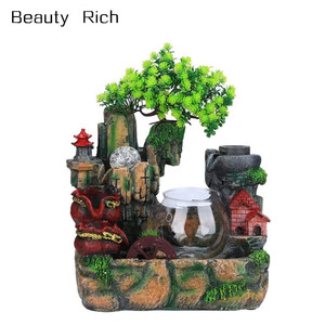 Fontaine à eau électrique en bois massif, décorations de bureau, avec éclairage Led changeante de couleur, petite cascade de méditation, vent puissant, vert - Product Image 1