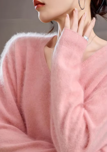 Maglioncino <span class=keywords><strong>in</strong></span> <span class=keywords><strong>Cashmere</strong></span> da <span class=keywords><strong>donna</strong></span> morbido a maniche lunghe stile Mongolia con scollo a V - Product Image 5