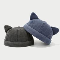 Casquette Docker rétro en coton lavé avec oreilles de chat et revers roulé pour femmes et hommes, style marin, sans bord, type bonnet