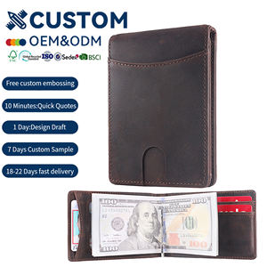 विंटेज पागल घोड़ा चमड़े की बाइफोल्ड पुरुषों के बटुआ धातु मनी क्लिप स्लिम व्यवसाय आईडी क्रेडिट कार्ड धारक पर्स - Product Image 1