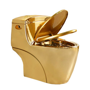 Cuvette de toilette en céramique de forme ronde, couleur or massif, norme européenne, WC en céramique dorée - Product Image 5