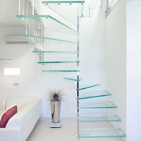 Escalier flottant moderne en bois massif avec marches droites et garde-corps en verre pour villa, maison, hôtel – Escalier de luxe simple