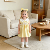Robe d'été 2026 pour bébé, robe sans manches imprimée style princesse avec nœud et fleurs, jaune, pour sœurs de 2 à 6 ans