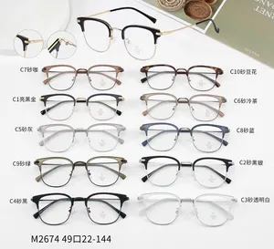 Monture de lunettes hybride en métal TR de haute qualité, monture de lunettes à sourcils rétro, monture de lunettes de mode, stock