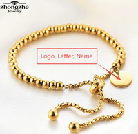 Bracelet à perles gravées Zhongzhe en acier inoxydable plaqué or 18 carats avec pendentif mode et perles ajustables – Bracelet personnalisé