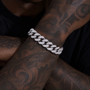 Pulseras de Hombre Estilo Hip Hop con Incrustaciones de Moissanita, Cadenas de Piedras Preciosas, Cadena Cubana Gruesa de Plata de Ley S925 para Hombre - Product Image 1