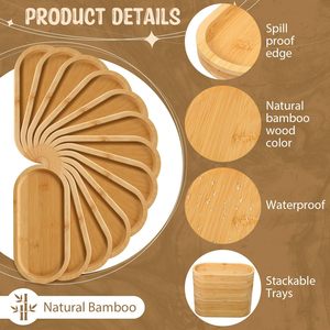 Plateau de service ovale en bambou, lot de 12, brun clair, imperméable, empilable, pour aliments et en-cas - Product Image 1