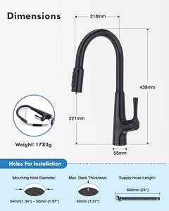 Modern Classic Pull-Down Chrome Finish <b>Kitchen</b> Faucet with Ceramic Valve Core Factory Direct Black <b>Sink</b> Mixer for Hotels - Product Image 4