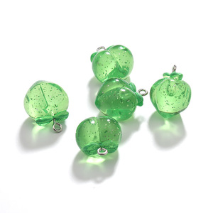 Accessoire porte-clés pêche fait main DIY, pendentif fruit en résine rose avec paillettes scintillantes, fourniture pour la création de bijoux et d'ornements - Product Image 6