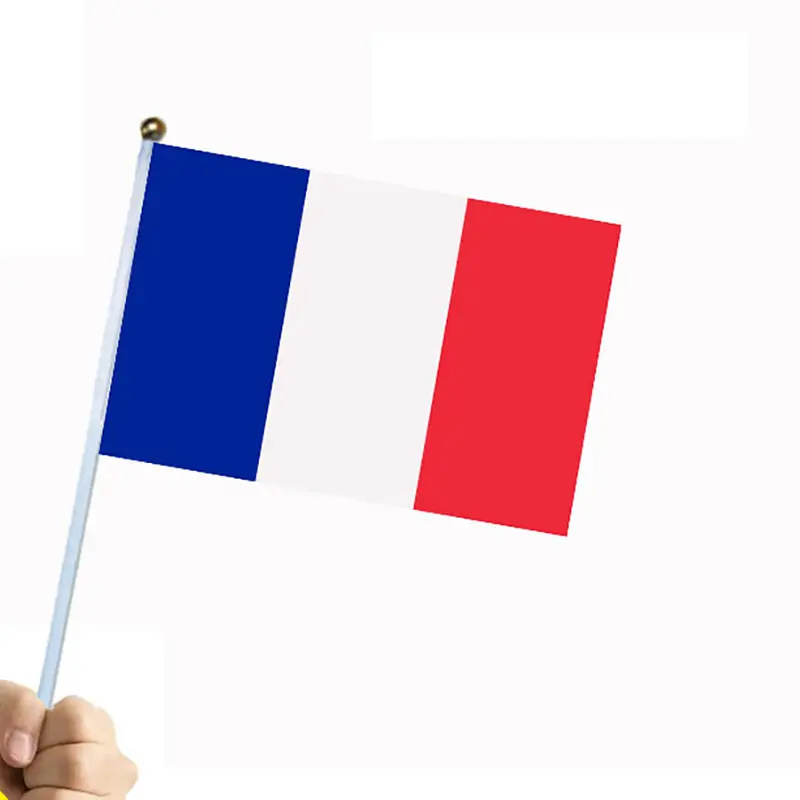 Vente en gros 5*8 pouces France drapeaux bâton à main petit drapeau français avec poteau