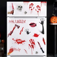 Autocollants pour fenêtre d'Halloween Autocollants électrostatiques d'horreur Sang Main Décoration de fenêtre Squelette Festive No Glue Static Cling Decal