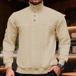 Suéter de punto grueso para hombre, cuello alto, corte holgado, color sólido, manga larga, ropa informal de otoño - Product Image 5