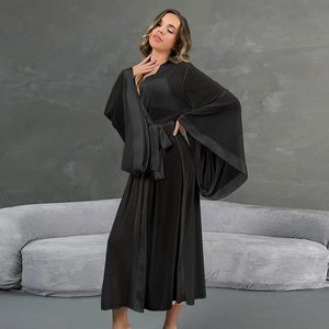 ชุดนอนซีทรูตาข่ายแขนยาวแบบใหม่ ขายดี คอวี พร้อมเข็มขัด ชุดคลุมนอนผู้หญิง - Product Image 4