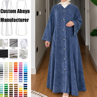 Abaya ouverte personnalisée en coton, lin et denim avec boutons – Robe de luxe ample pour femme musulmane, collection automne – Vente en gros d'abayas islamiques