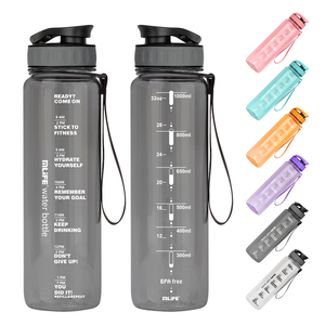 Bouteille d'eau de sport en plastique écologique sans BPA de 32 oz avec marqueur de temps, logo personnalisé, bouteille d'eau motivante pour la salle de sport - Product Image 1