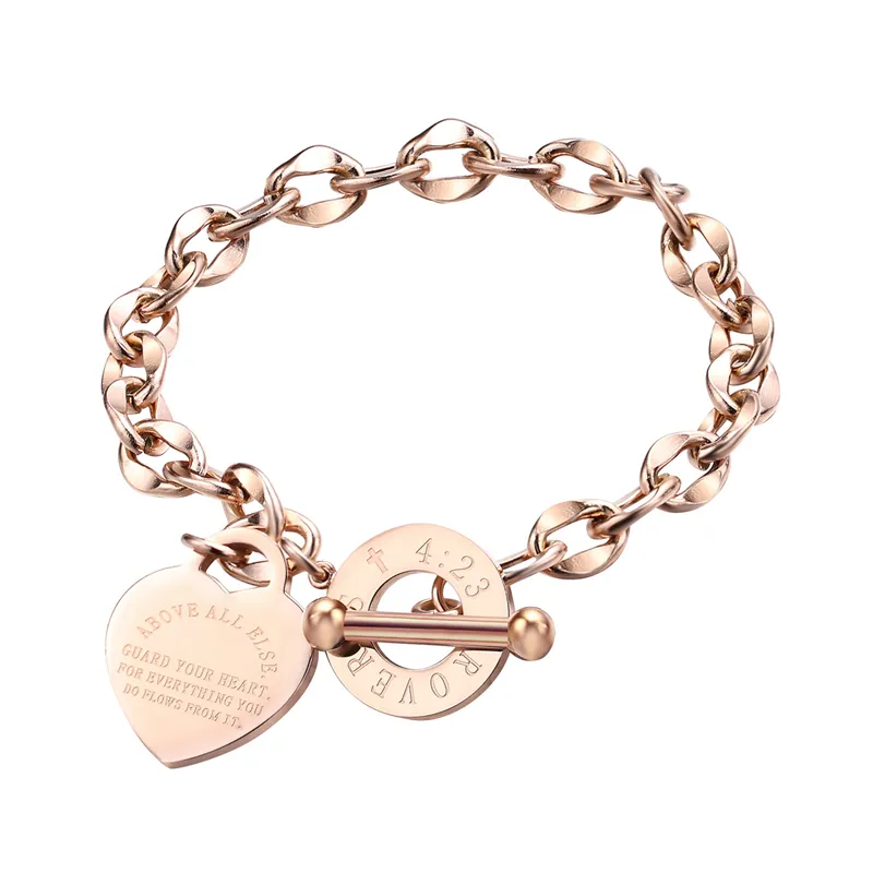 Loftily bracciale a catena con gioielli di moda a forma di cuore d'amore in acciaio inossidabile bracciale con ciondolo placcato in oro per donna